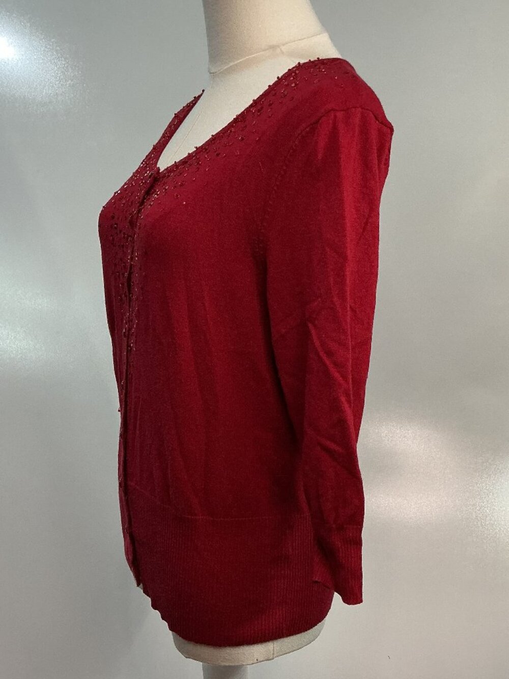 APT. 9 Red Sequin Embellished Button Front Cardigan Sweater Size M - Picture 5 of 13